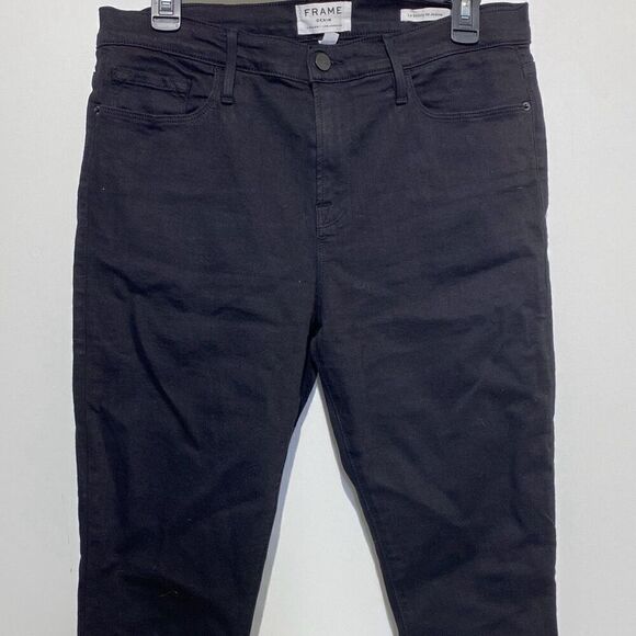 Frame Denim Women's Black Cut-Off Hem Solid Cotton Blend Skinny Jeans Size 31 - Picture 1 of 10